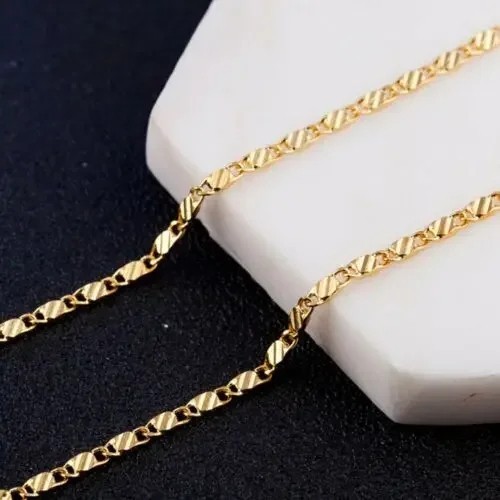 925 Sterling Silver Flat Chain Necklace 18K Gold Finish 40-75cm for Men Women Je