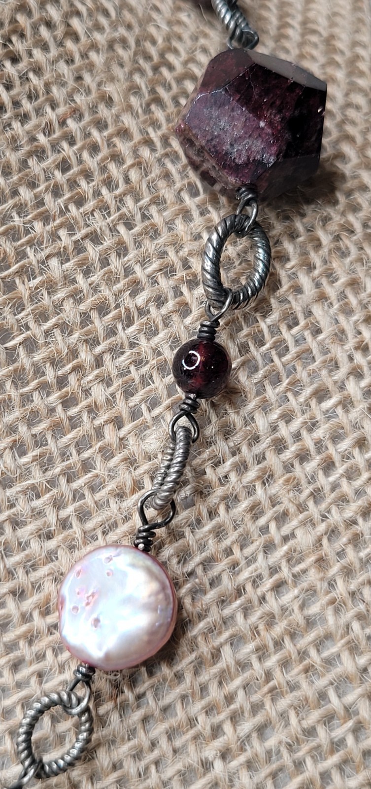 EXEX Claudia Agudelo Sterling Silver Garnet & Pink Pearl Beaded Necklace