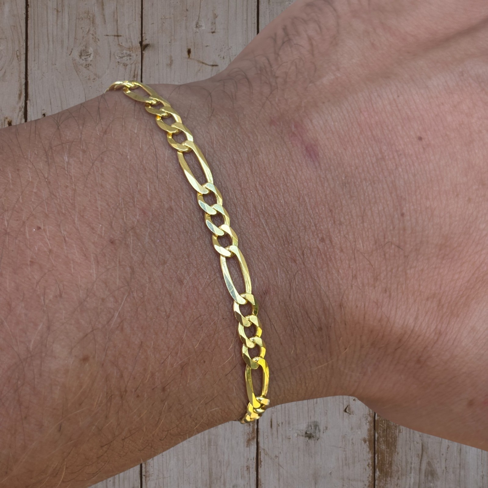 4mm Figaro Bracelet Link – Real Solid 925 Sterling Silver Or 14k Gold Vermeil