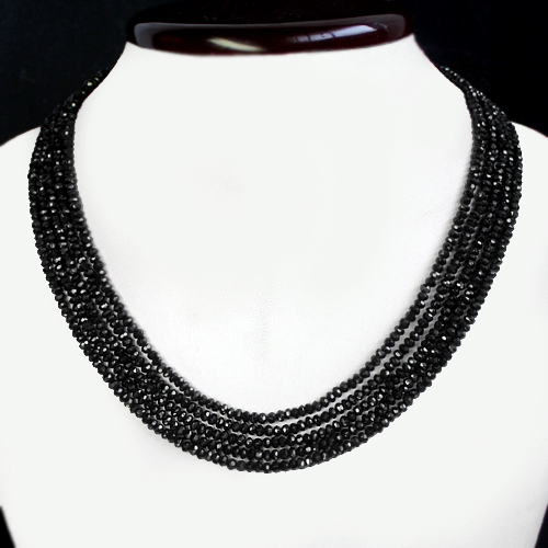 FLAWLESS 177.00 CTS NATURAL 5 LINE EARTH MINED BLACK SPINEL NECKLACE – (DG)