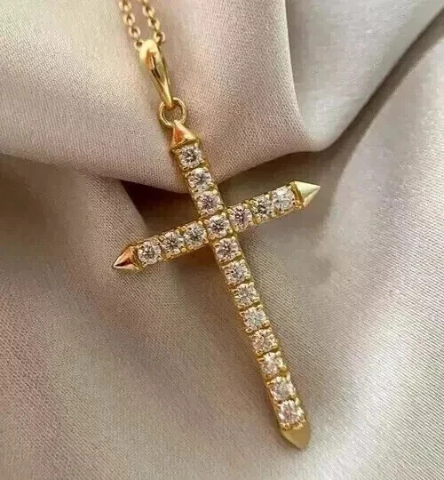1Ct Round Cut Lab Created Diamond Women’s Cross Pendant 14K Yellow Gold Plated
