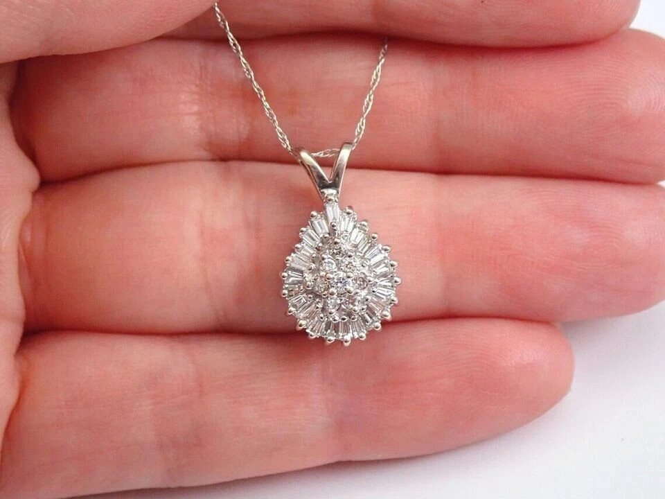 1Ct Round Cut Lab Created Diamond Teardrop Cluster Pendant 14K White Gold Plated