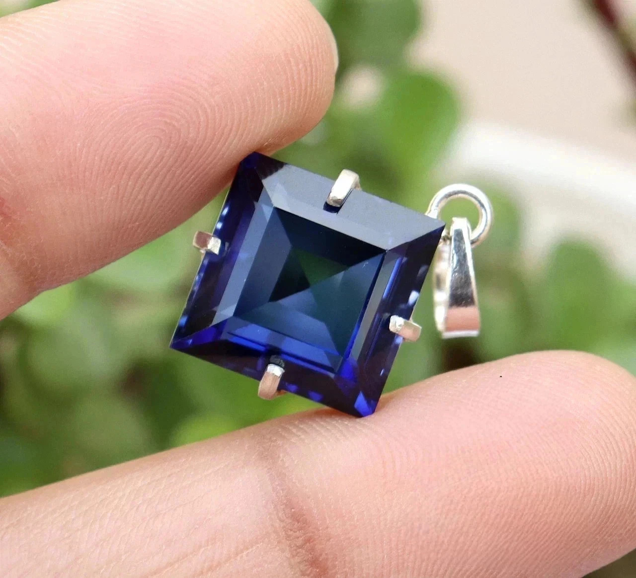 Natural Blue Sapphire 25 Ct Princess Cut 925 Solid Silver Pendant Loose Gemstone