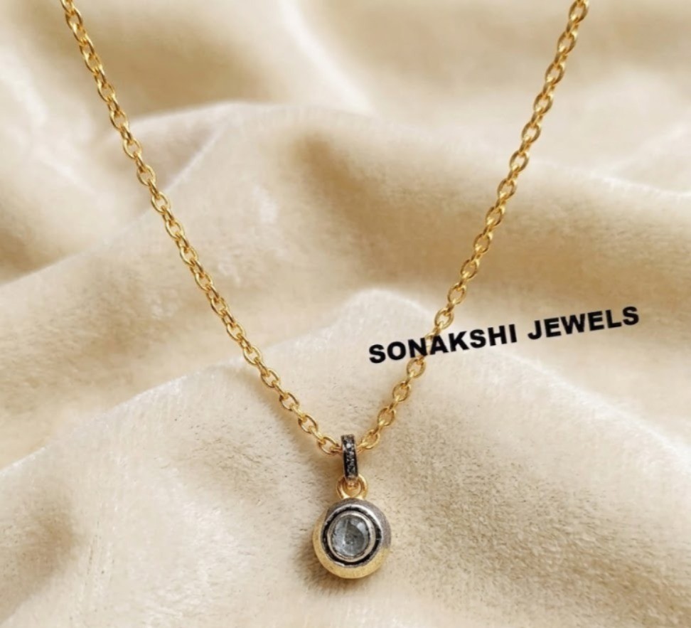 Handmade Polki Diamond Pendant: 925 Sterling Silver Halo Jewelry Pendant