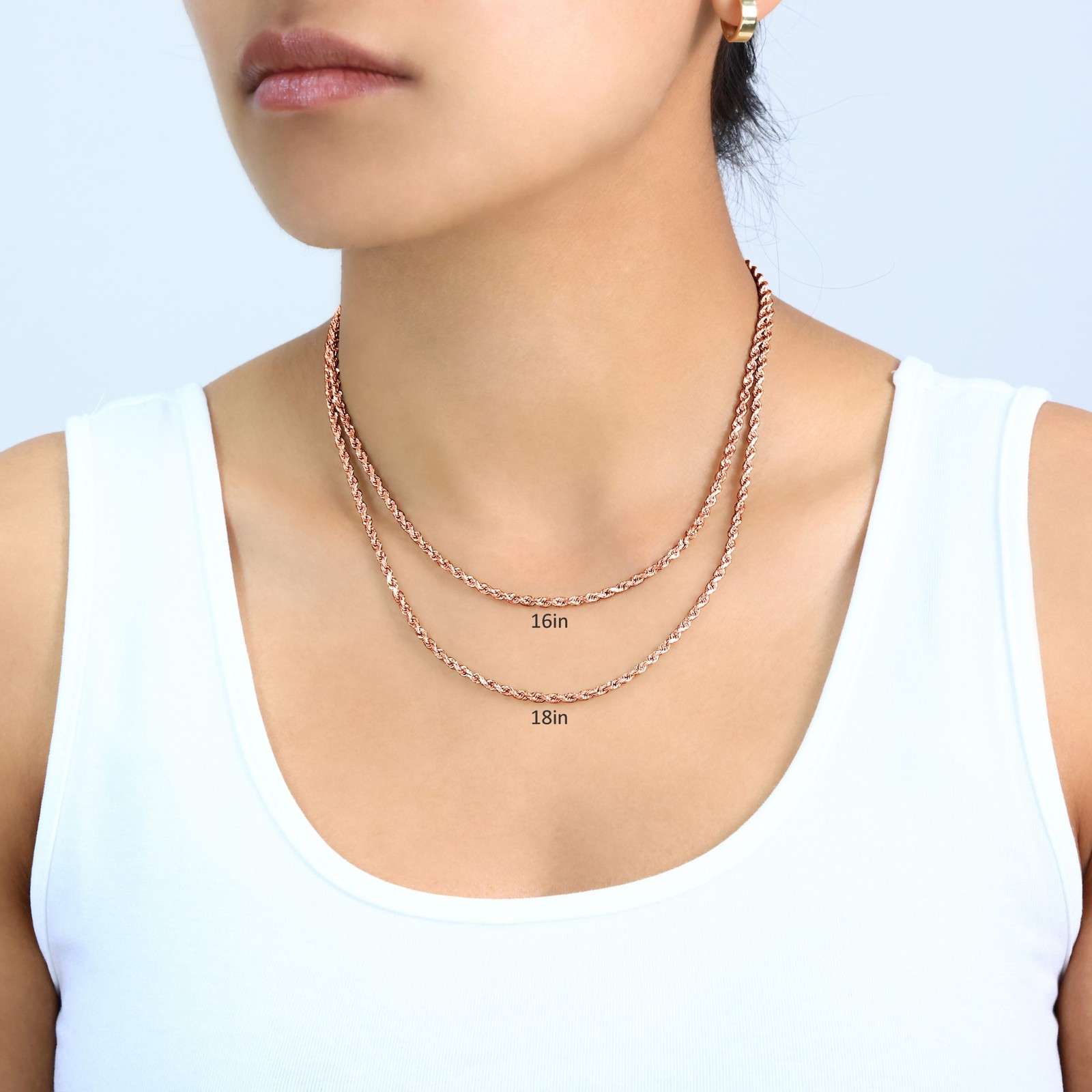 10K Rose Gold 1.5mm-6mm Diamond Cut Rope Chain Necklace Mens Womens 16″-30″