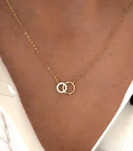 Infinity Interlocking Circle Necklace VVSI Real Moissanite 14k Yellow Gold Over