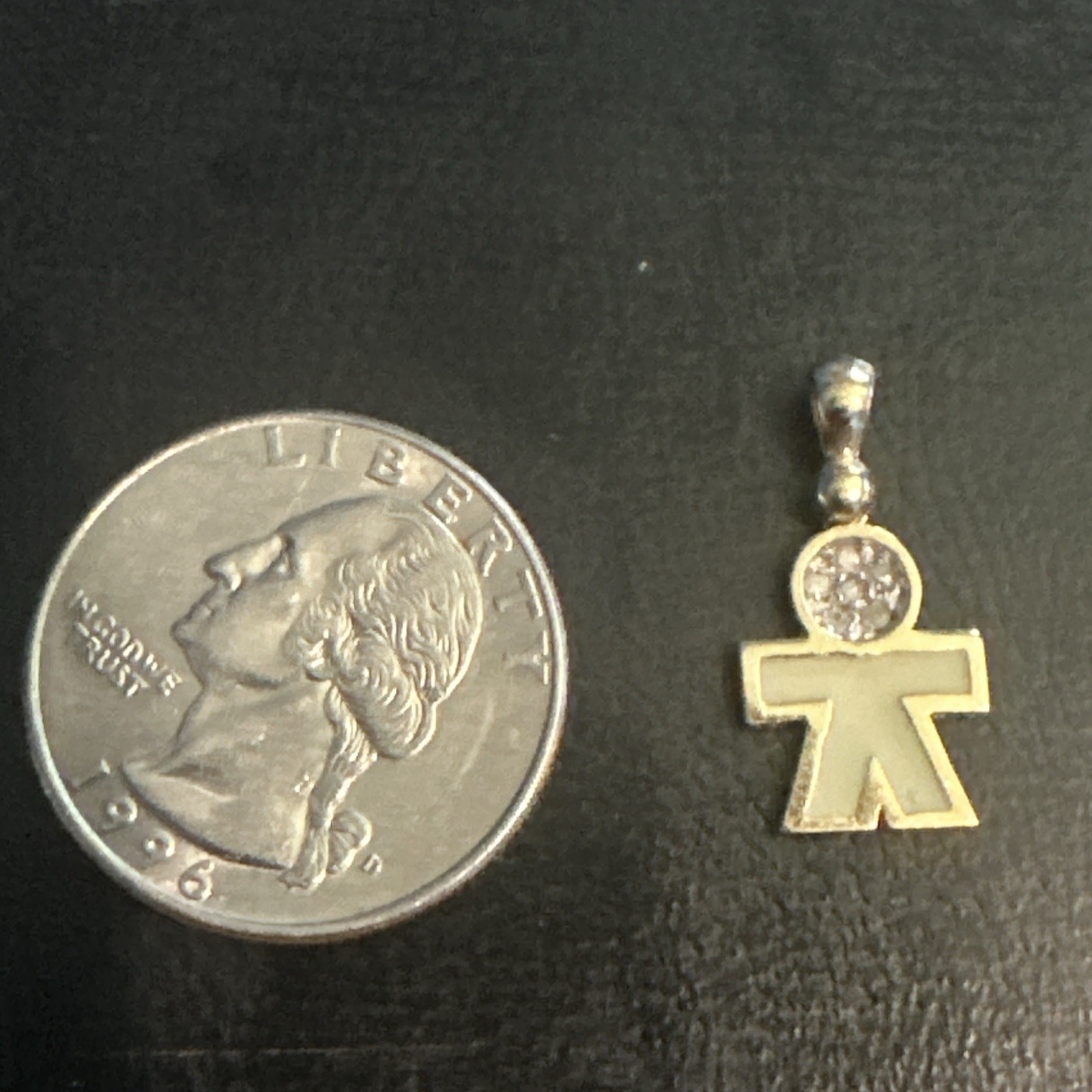 Vintage 10K Gold Mother’s Boy Charm • 0.06ctw Diamond June White Enamel AK
