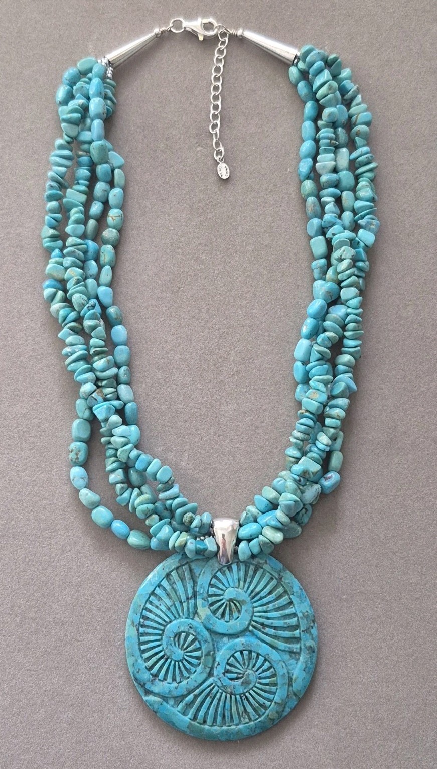 Sally C. Treasures SX multiple link Turquoise sterling silver statement necklace