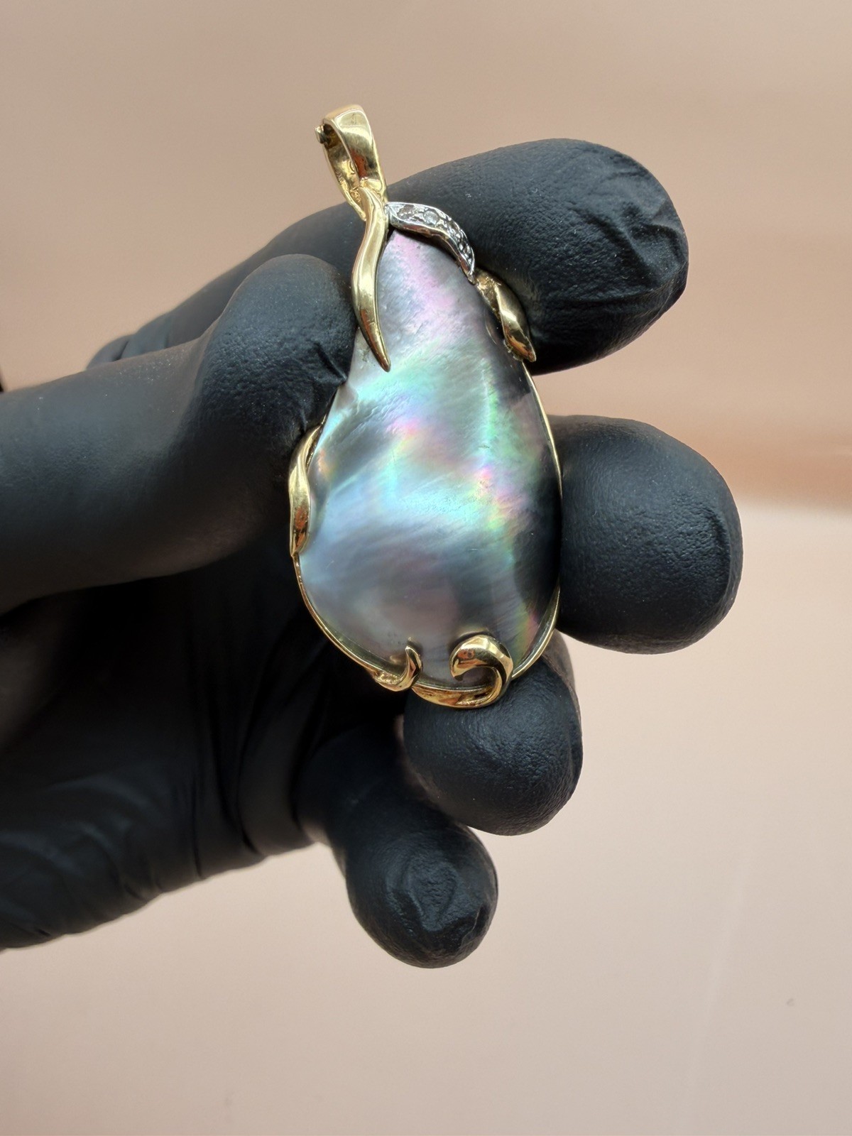 Tahitian South Sea Black Pearl & Diamond 18 K Yellow Gold Enhancer Pendant