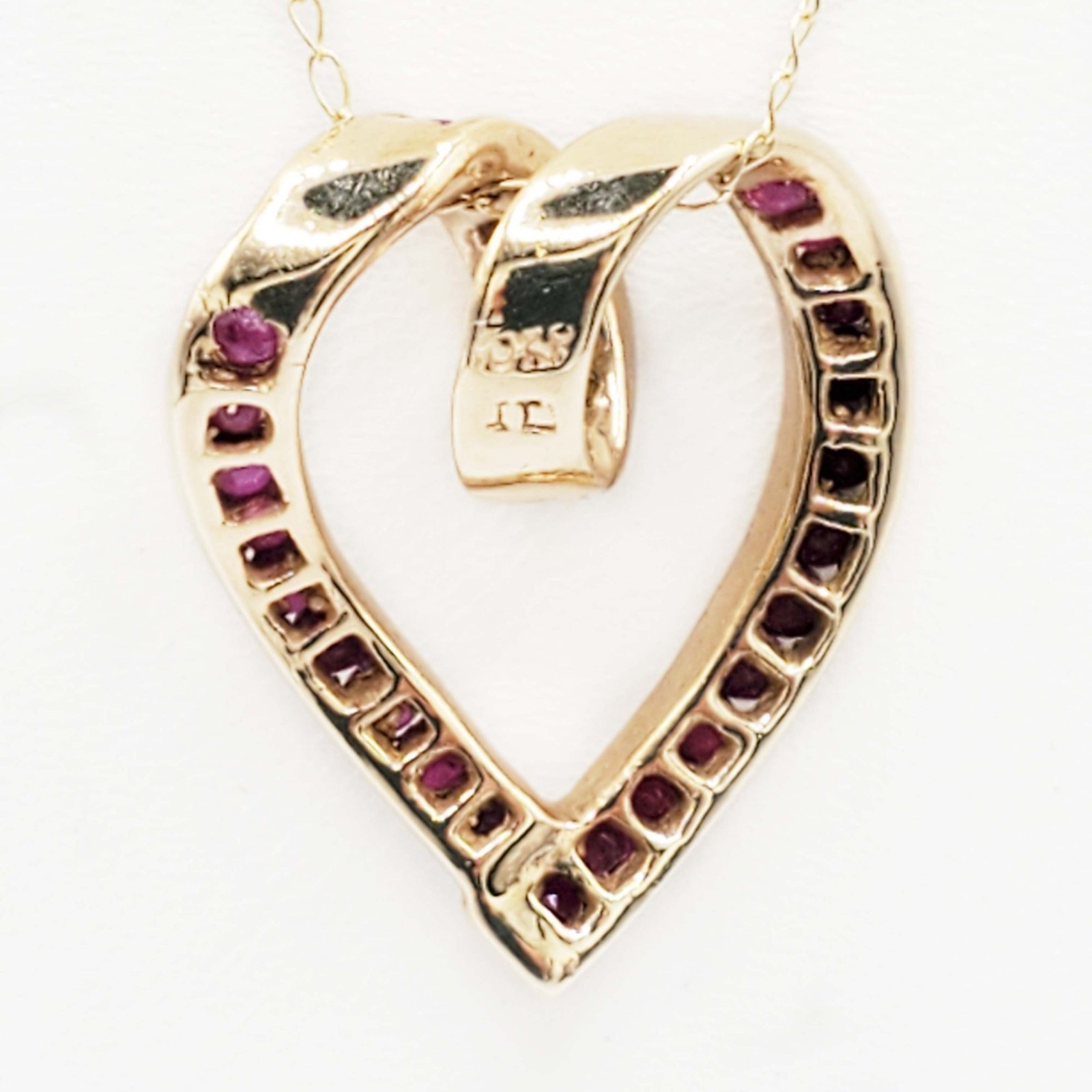 Ruby Channel-Set Heart Pendant 10k Yellow Gold