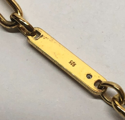 Gold Vermeil Sterling Silver Paperclip ID: Poopy Diamond Necklace 20.5″ [065GRA]