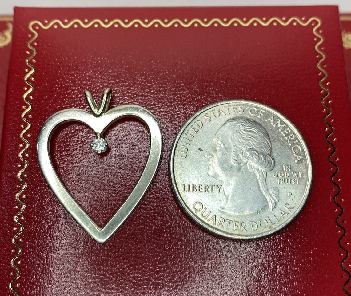 Large 14k White Gold Diamond Solitaire Love Wedding Anniversary 2G Charm Pendant
