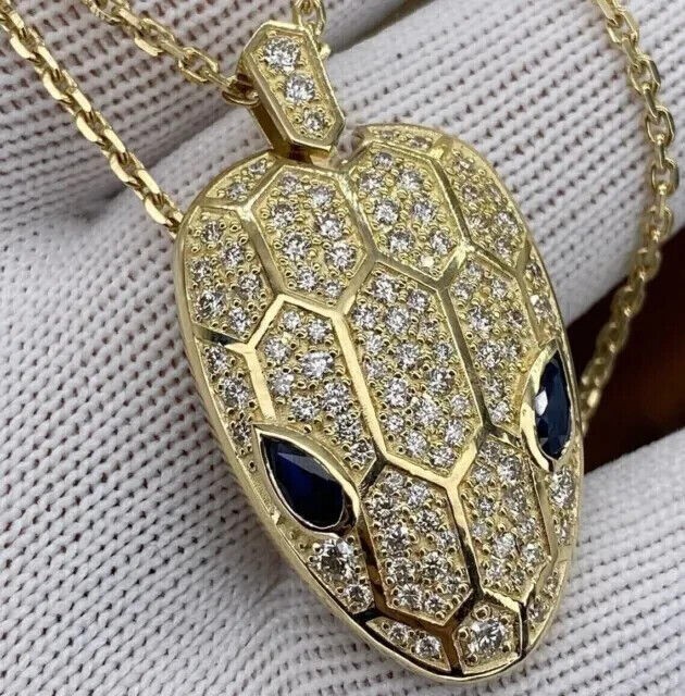 Lab Created 2.75Ct Round Cut Diamond Snake Head Pendant 14k Yellow Gold Plated
