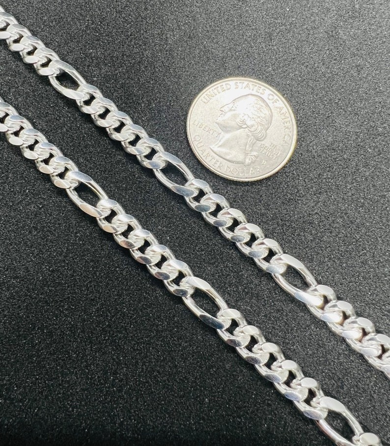 925 Solid Sterling Silver Figaro cuban Link Chain Necklace For Women And Men