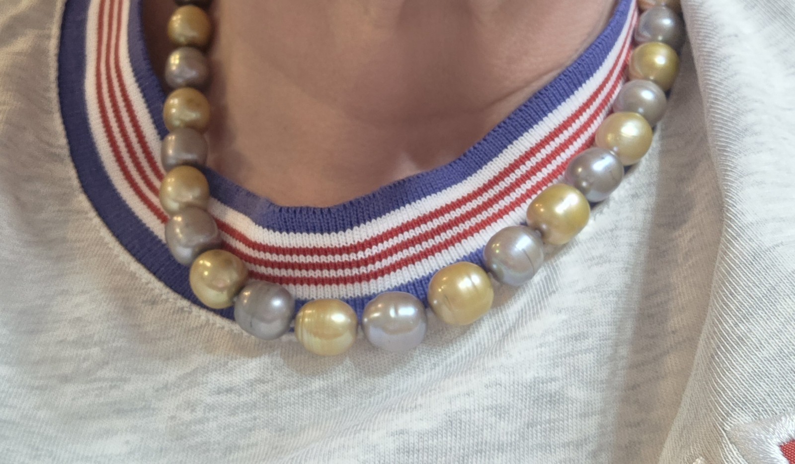 Estate 14k Gold Multi Color Pearl Necklace