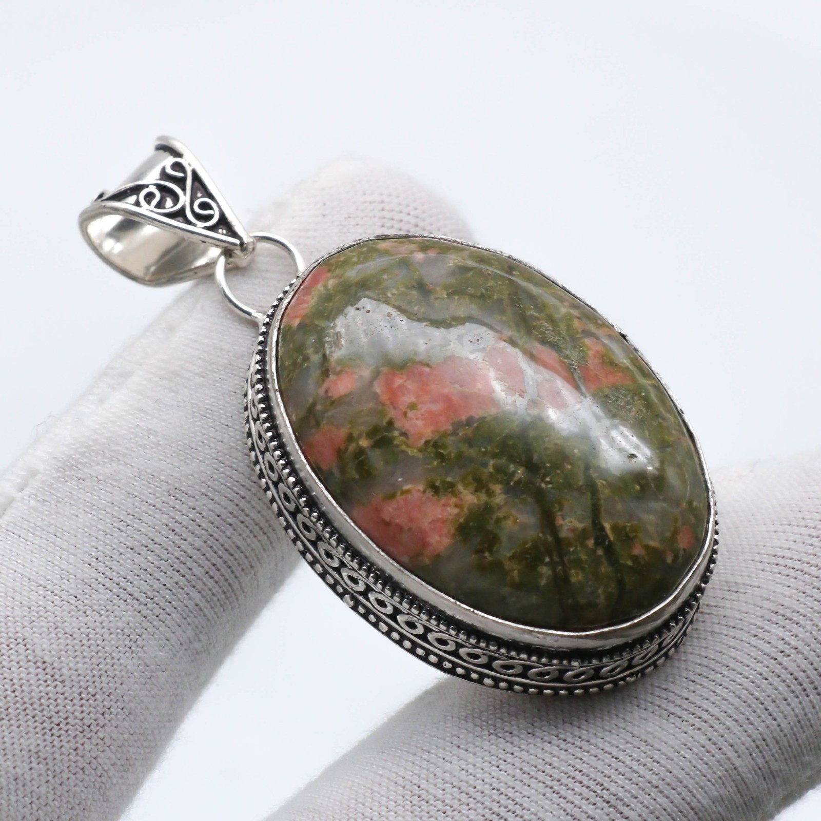 Unakite Jasper Gemstone Handmade Pendant 925 Sterling Silver Jewelry Size 2″