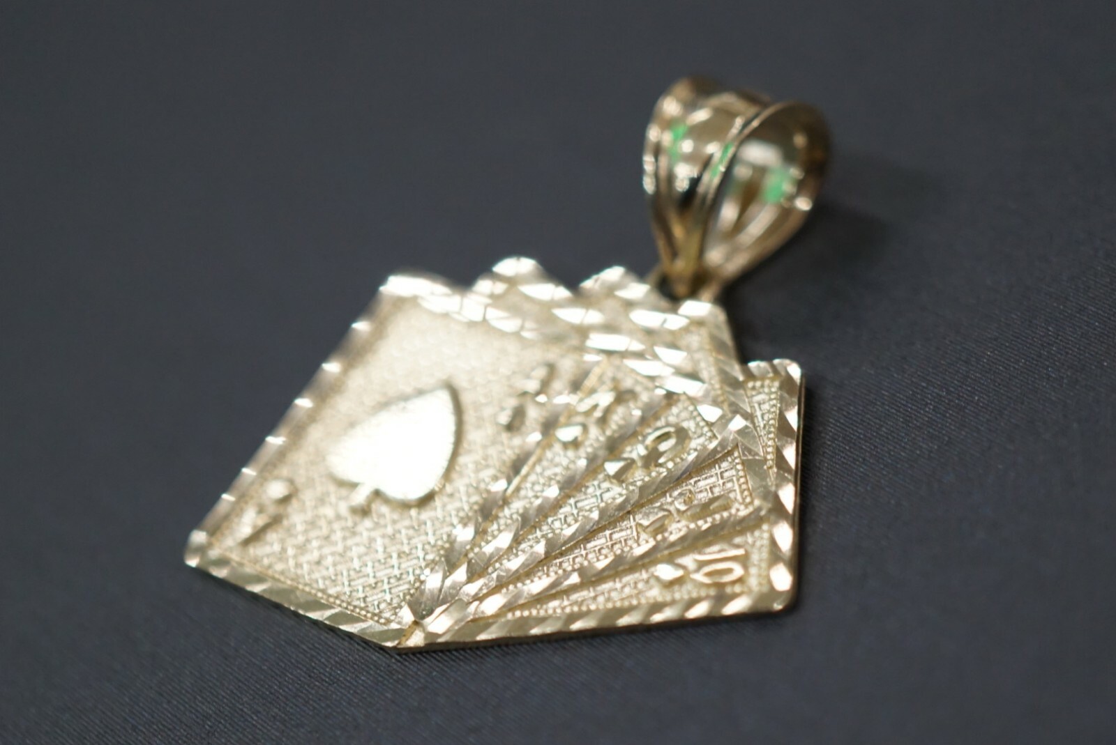 10K Solid Yellow Gold 1″ Royal Flush Poker Cards A K Q J 10 Charm Pendant.