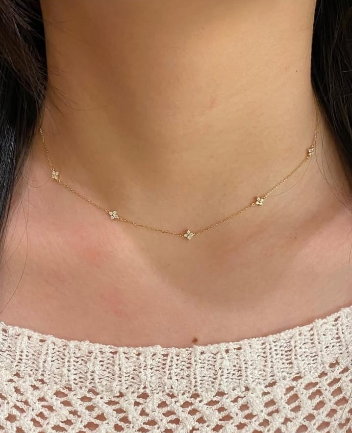 1Ct Round Cut VVSI Genuine Moissanite Dainty Necklace 14K Yellow Gold Plated 16″