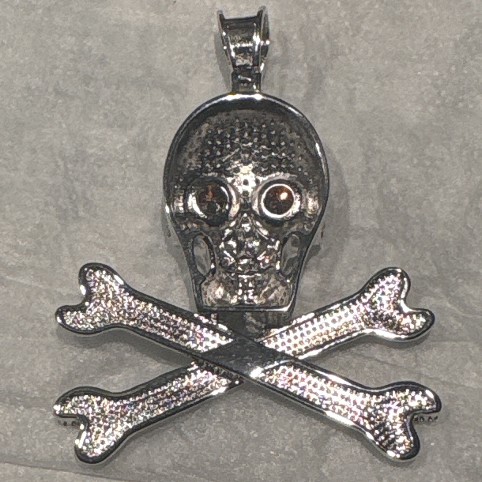 Skull & Crossbones 7.5 Carat Moissanite Pendant Silver Tone W/Rope Chain