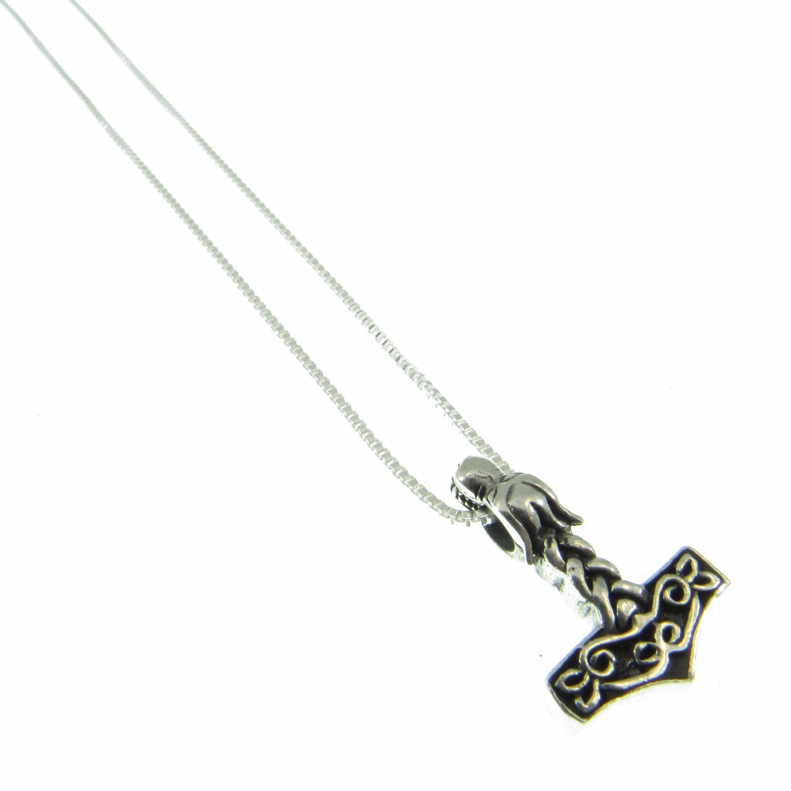 Solid 925 Sterling Silver Thor’s Hammer Pendant Necklace w/ Silver Box Chain
