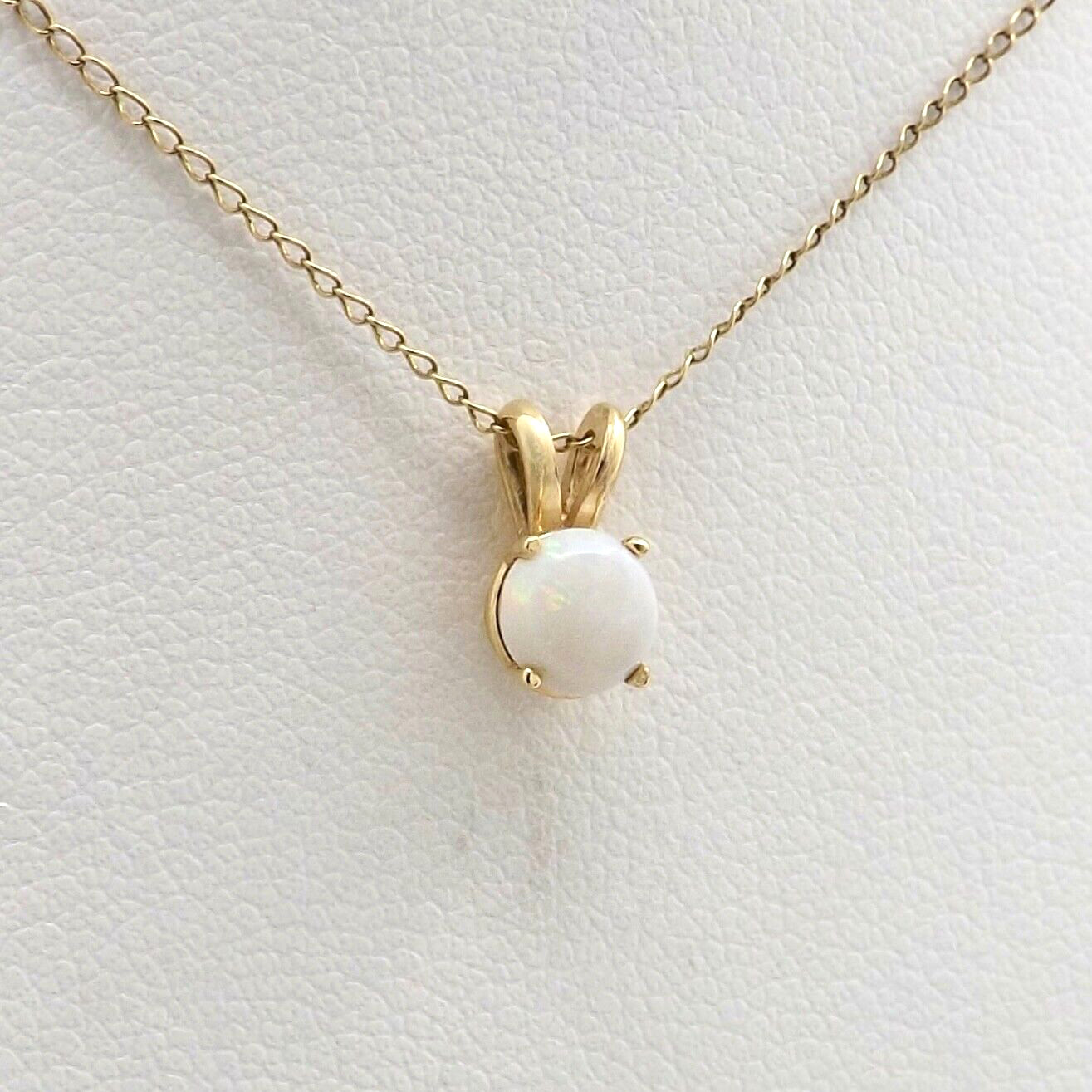 14k Gold Opal Pendant Necklace 15in Child October Birthstone