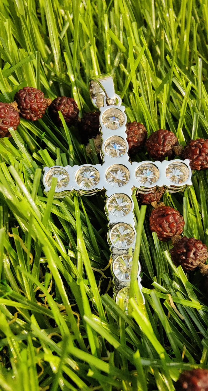 UGL Certified Round Cut Lab Grown Diamond Women’s Cross Pendant 14k White Gold