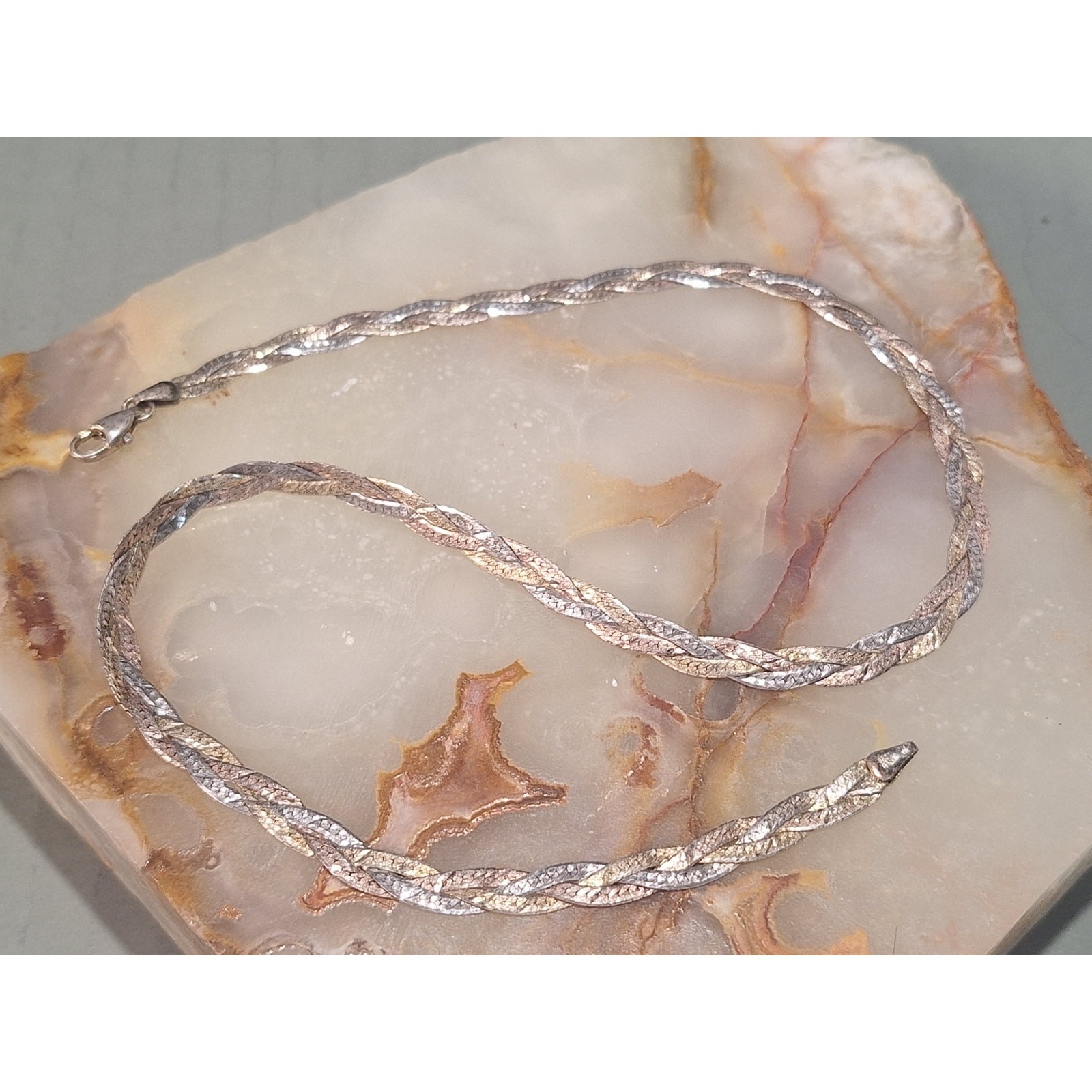 Milor Italy 925 Sterling Silver Tri Tone Braided Twist Necklace 16in- Excellent