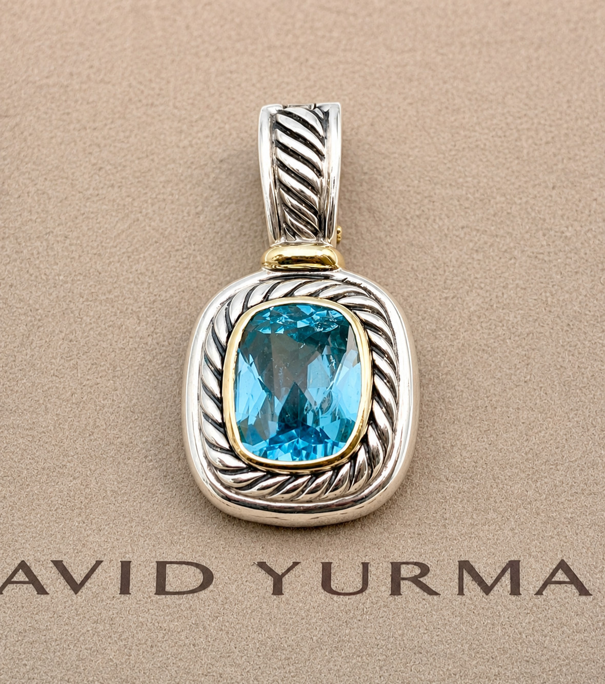 David Yurman large Albion Blue Topaz Enhancer 14K Gold Sterling Silver