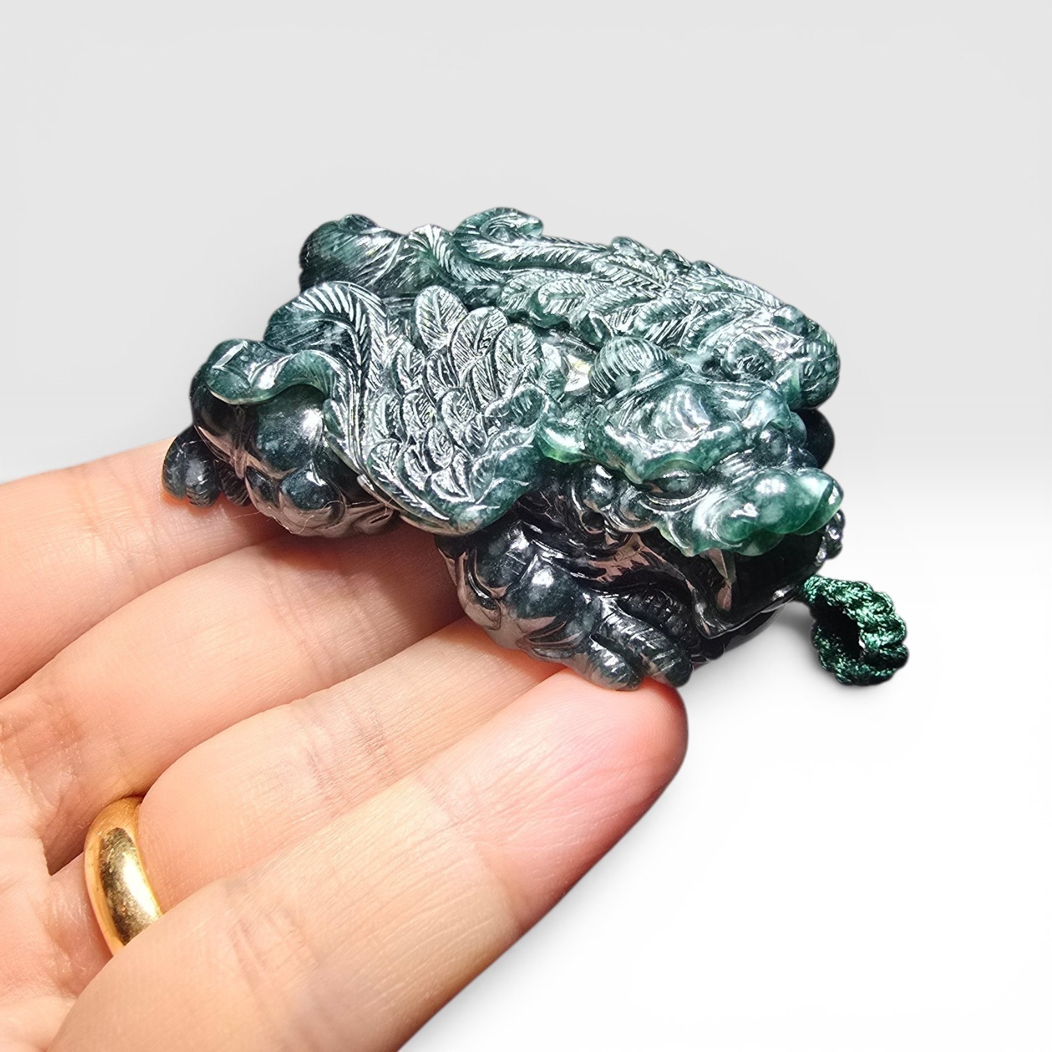Certified Type A Jadeite Jade Flying Pixiu Pendant Deep Green Master Carver Cert