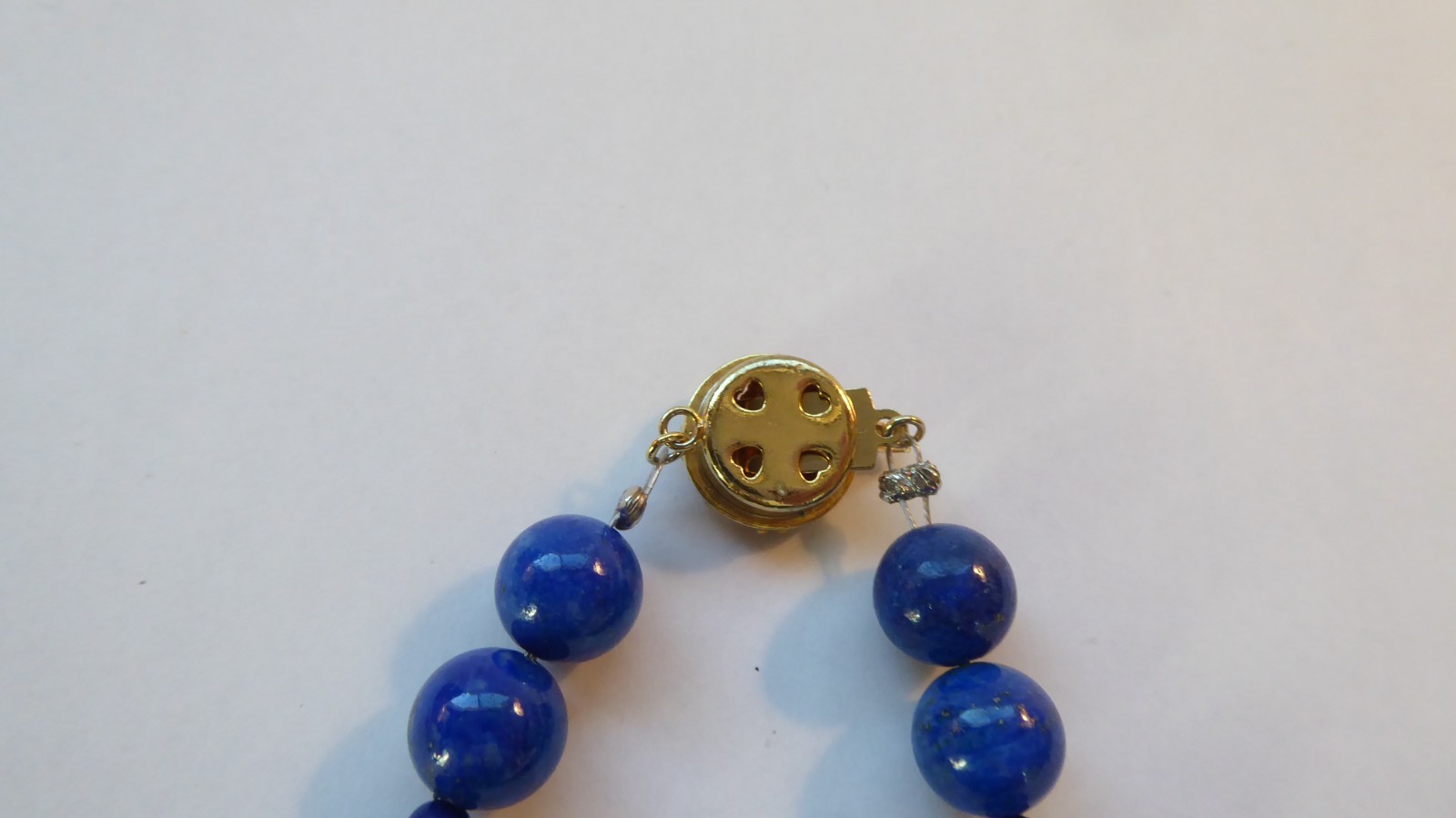 Carved Lapis Lazuli Bead Statement Necklace 15″ long 15mm & 9mm Round beads Asia