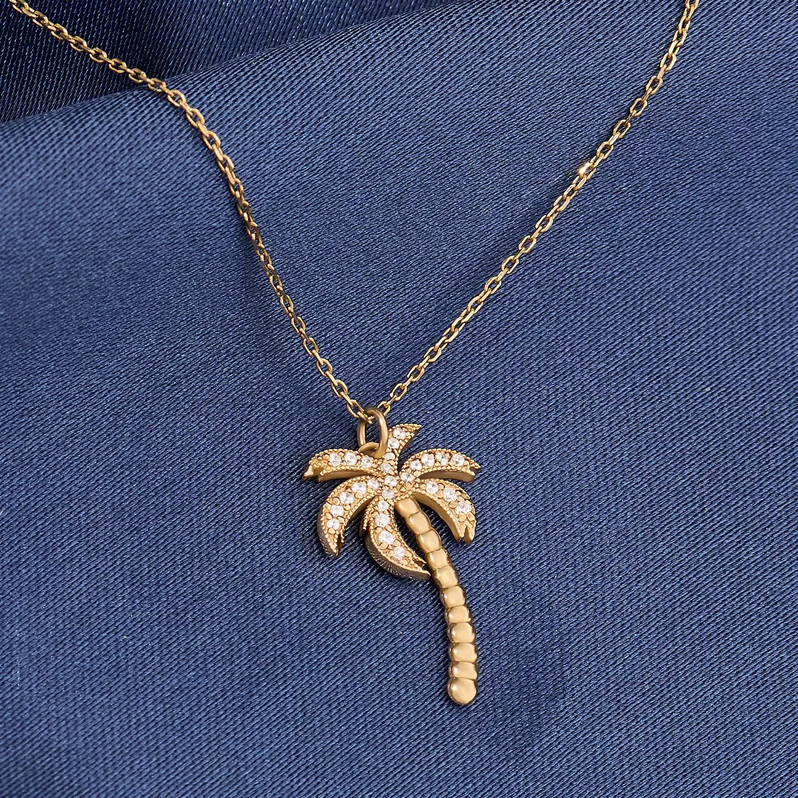 Palm Tree Pendant Necklaces 1.24 Ct Lab-Created Diamond 14K Yellow Gold Plated