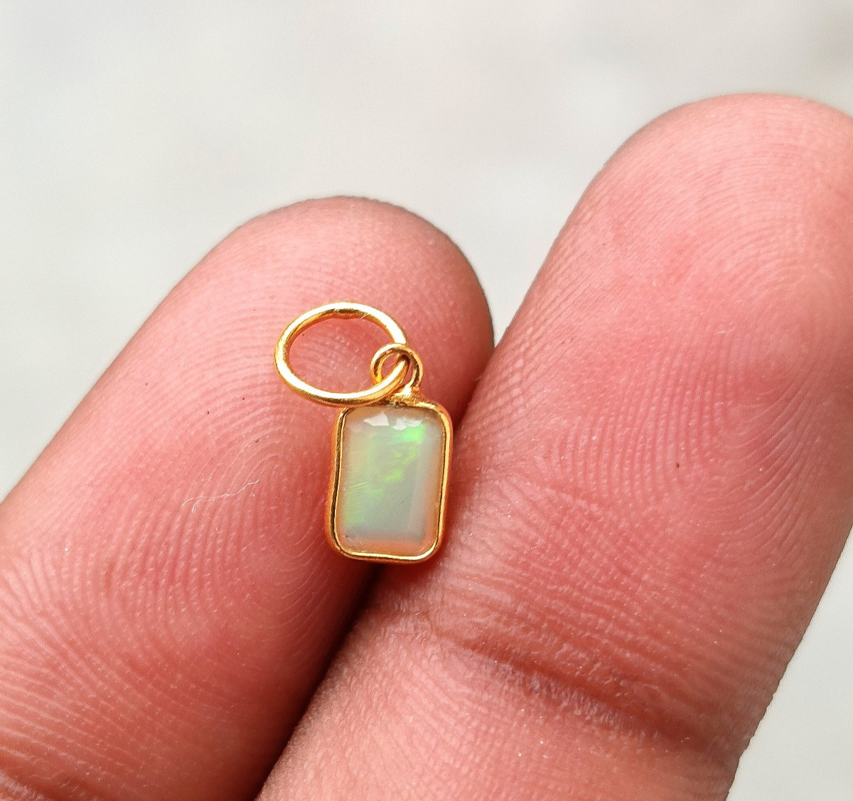 18K Solid Yellow Gold Charm Pendant Natural Ethiopian Opal Handmade Pendant