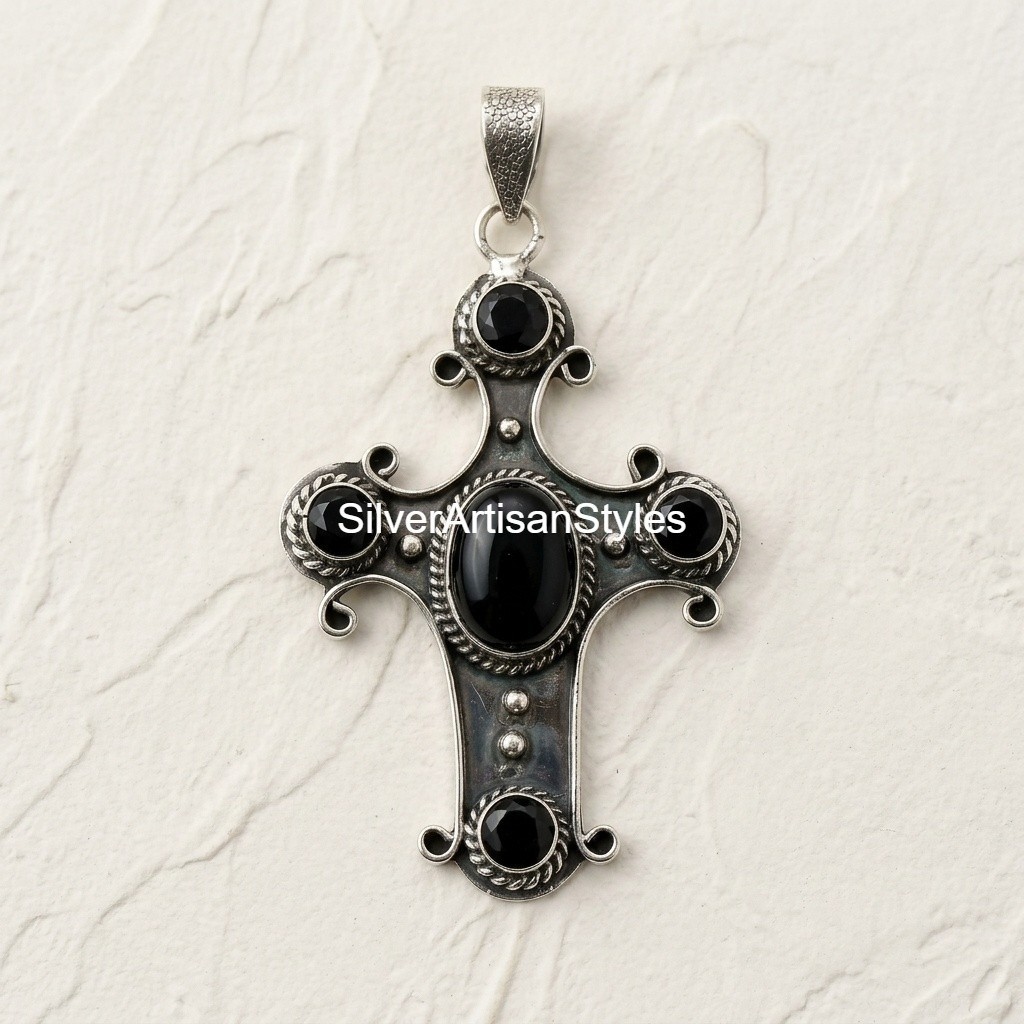 Natural Black Onyx, Spinel Gemstone Handmade 925 Sterling Silver Pendants Gifts