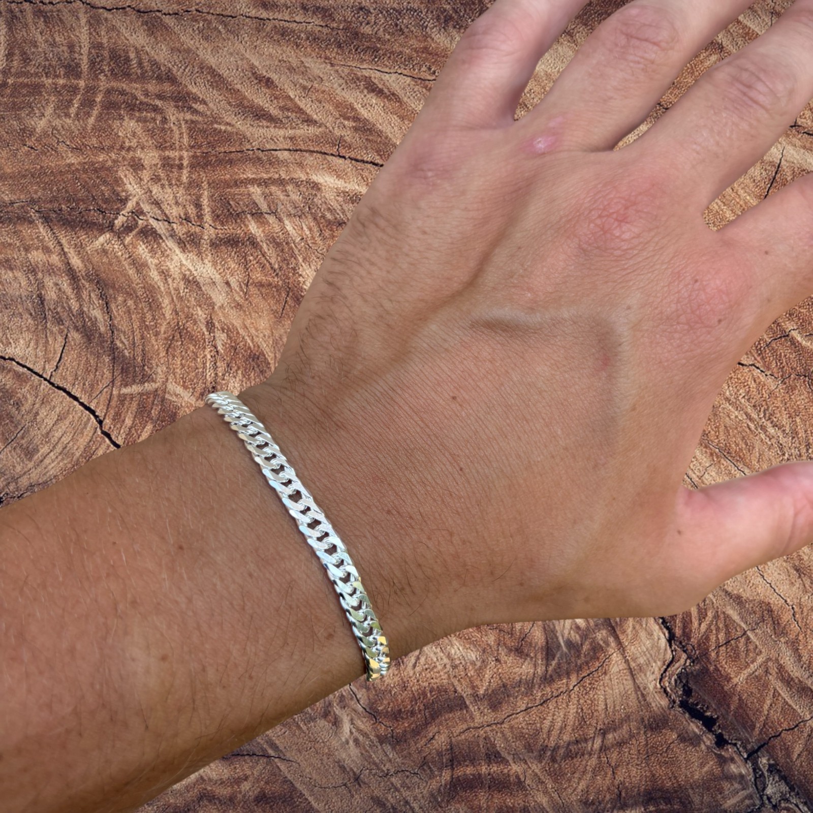 6mm Double Curb Link Bracelet – Real Solid 925 Sterling Silver MADE IN ITALY