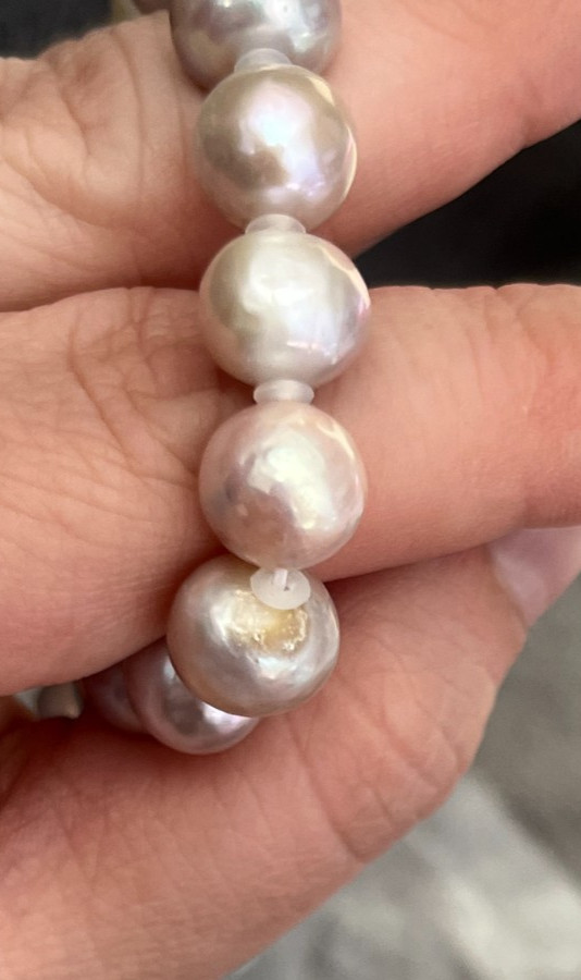 9.5-10.3mm Metallic Lavender Freshwater Pearl Necklace 45cm Solid Nacre S925