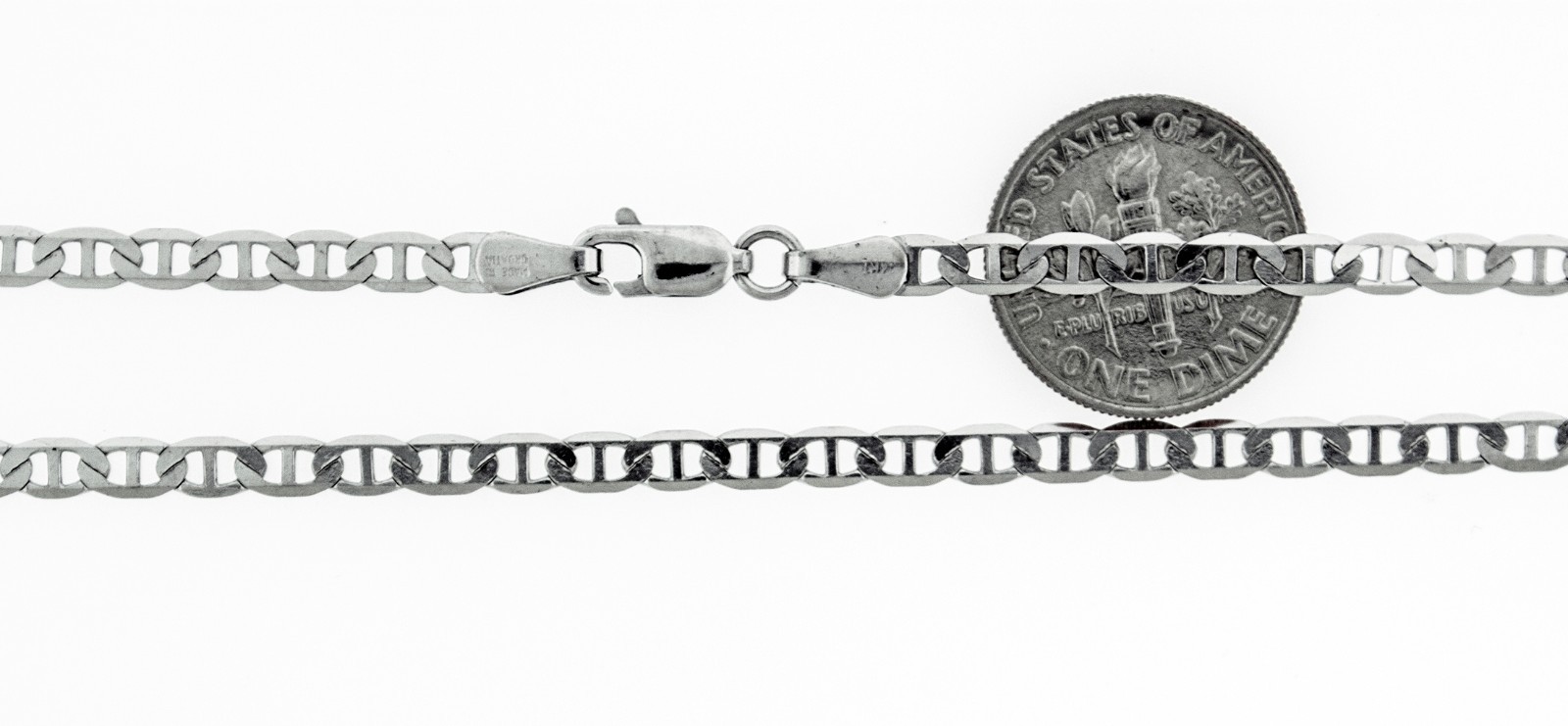 14k Solid White Gold Flat Marin Mariner Chain Necklace 2.8 mm Thick 16″ To 24″