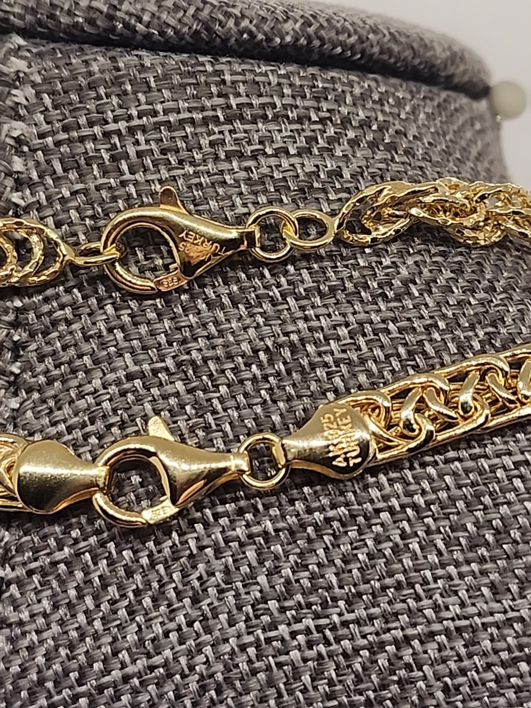 18K Yellow Gold Over Sterling Silver 5mm Set of 2 Singapore & Wheat 20″ Chains