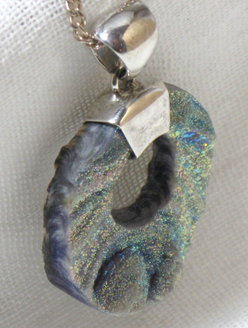 Reversible, Double Sided STARBORN Druzy Geode Quartz Pendant with Sterling Chain