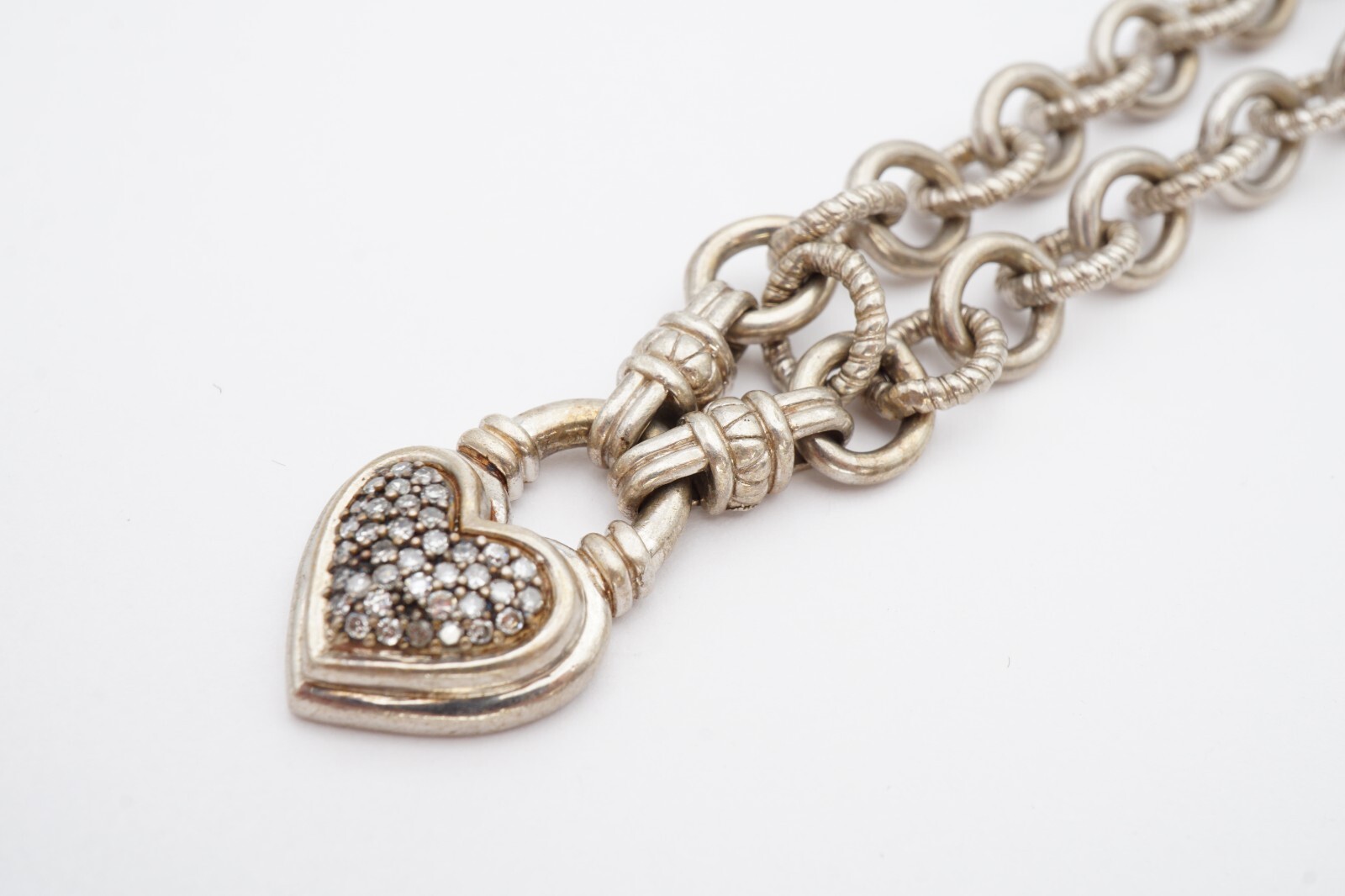 Sterling Silver 925 Diamond Heart Necklace 17.5″