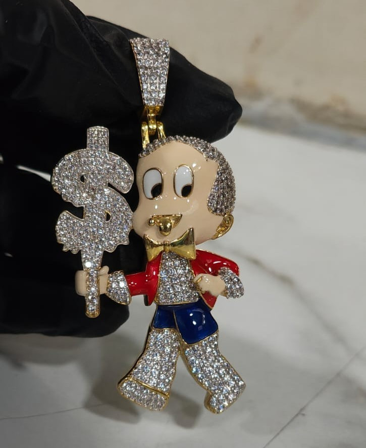 Unisex Wear Certified Natural Diamond “RICHIE RICH” Pendant 925 Silver Free Stud