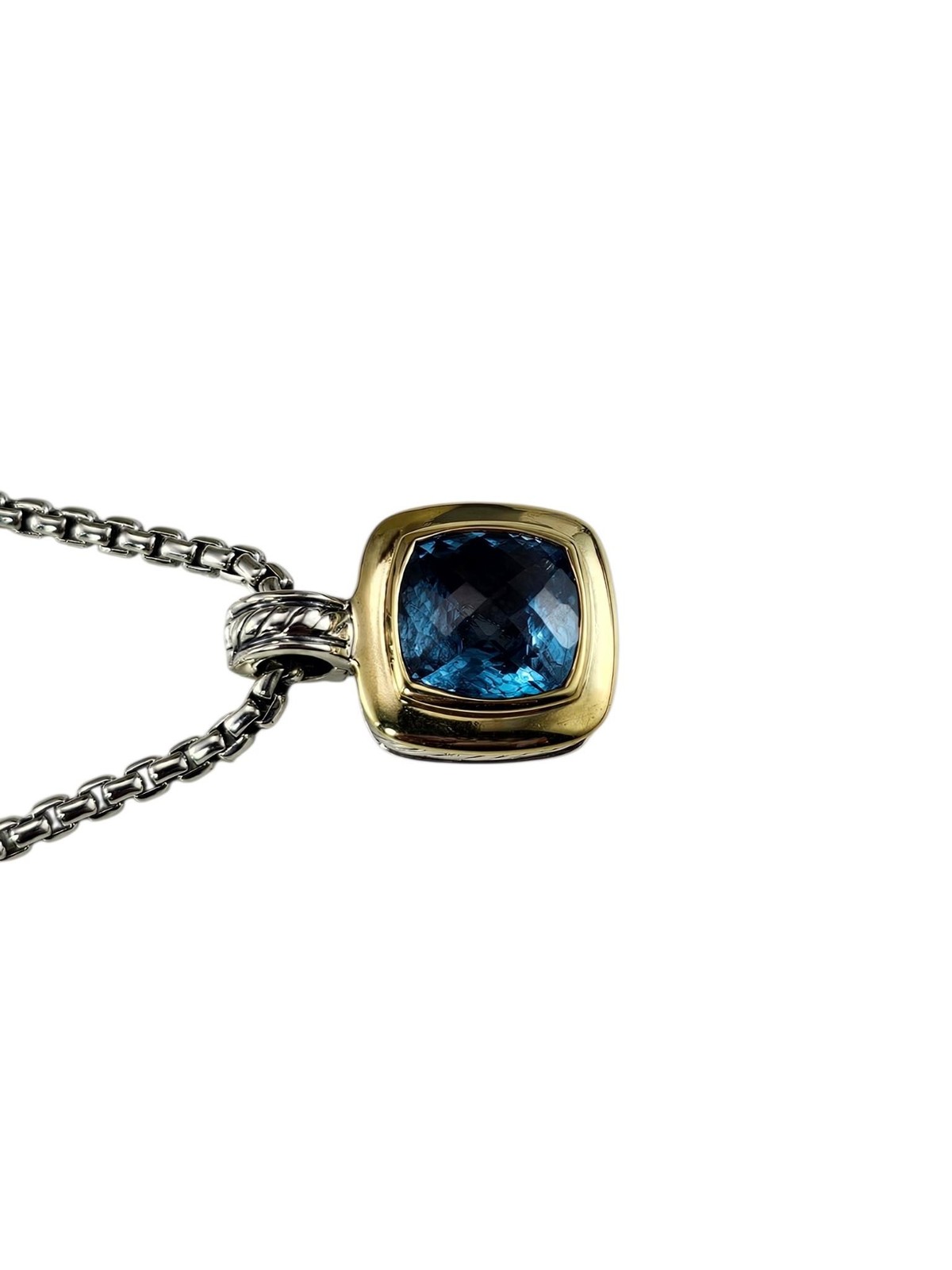 David Yurman Sterling Silver 18K Gold Blue Topaz Albion Pendant Necklace #25477