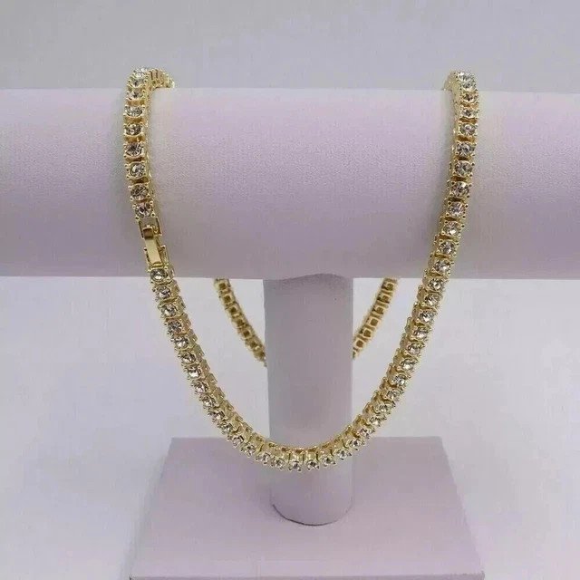 Men’s 25Ct Round Cut Lab Created Diamond Tennis Necklace 14K Yellow Gold Plated