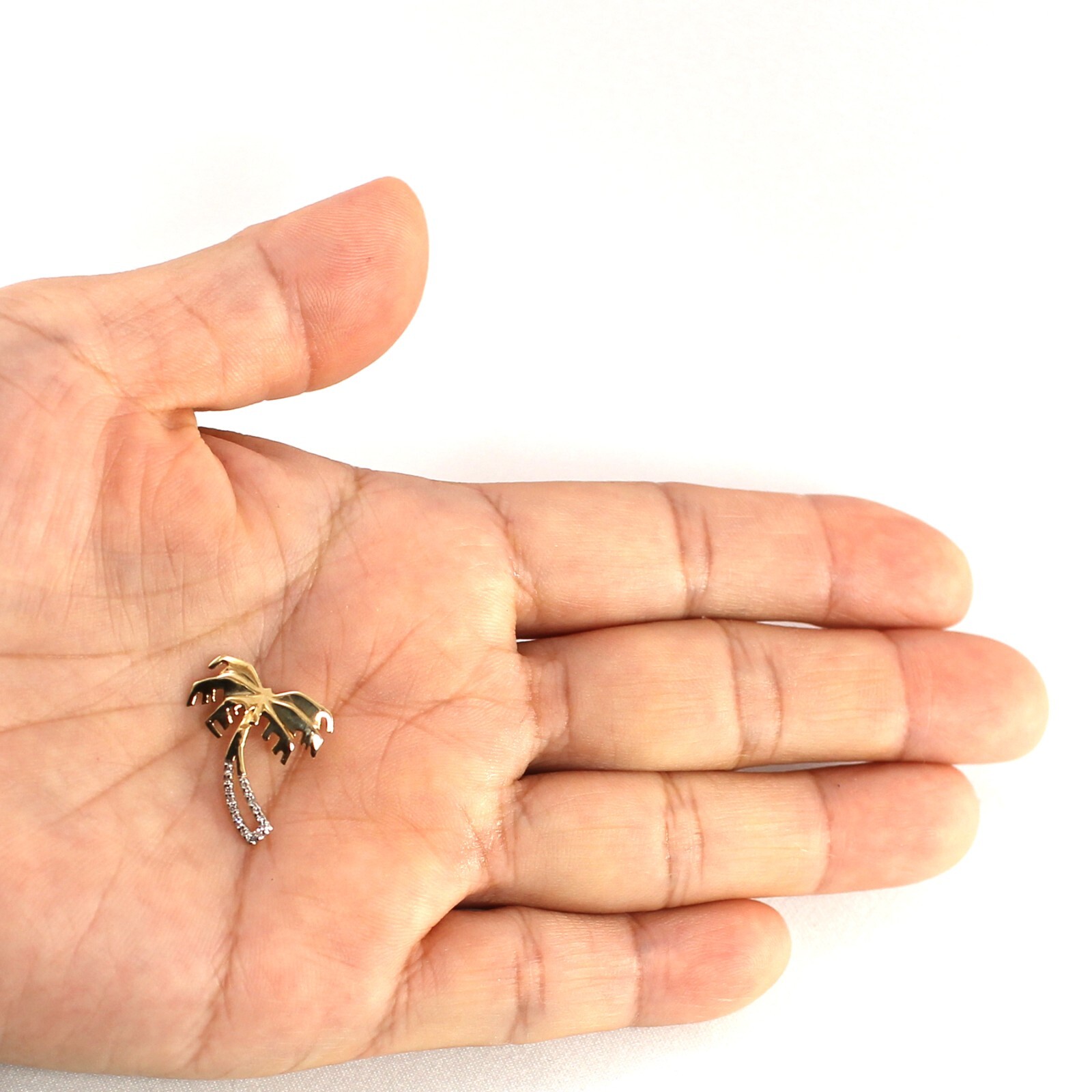 14k Solid Yellow Gold Coconut Tree Diamond Pendant Necklace