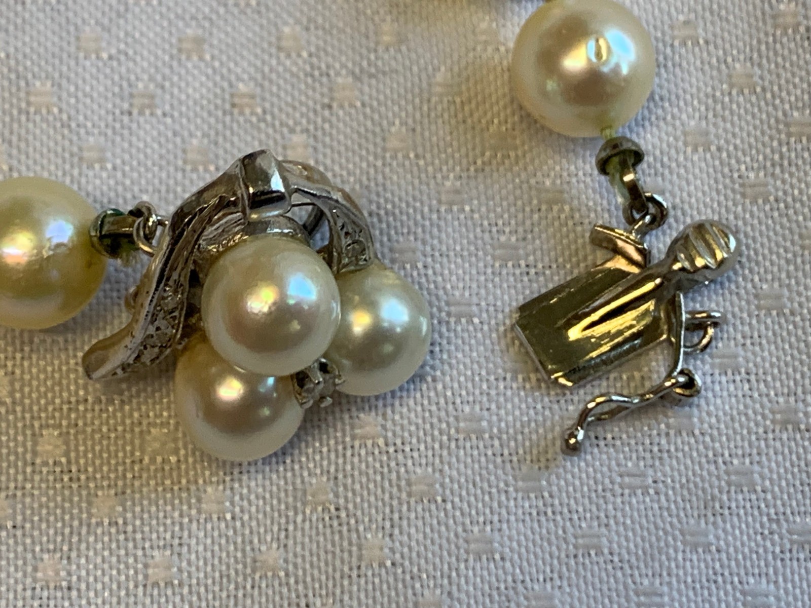 14K White Gold Honora Pearl & Diamond Necklace 32″ Fine Jewelry Box Clasp *READ*