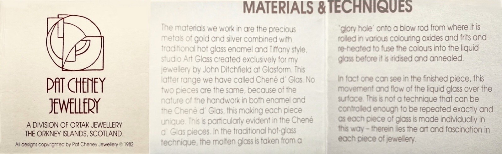 PAT CHENEY/JOHN DITCHFIELD Collab’tive ‘CHENE d GLAS’ Collection BROOCH/PENDANT