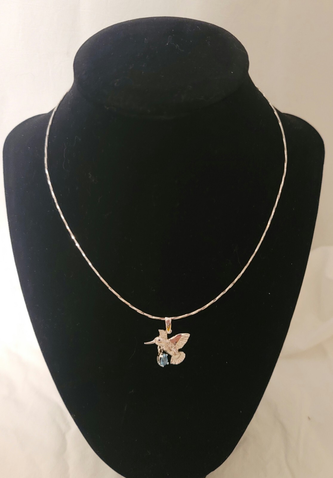Silver Necklace With Silver Hummingbird Both Marked 925 Choker Style EUC