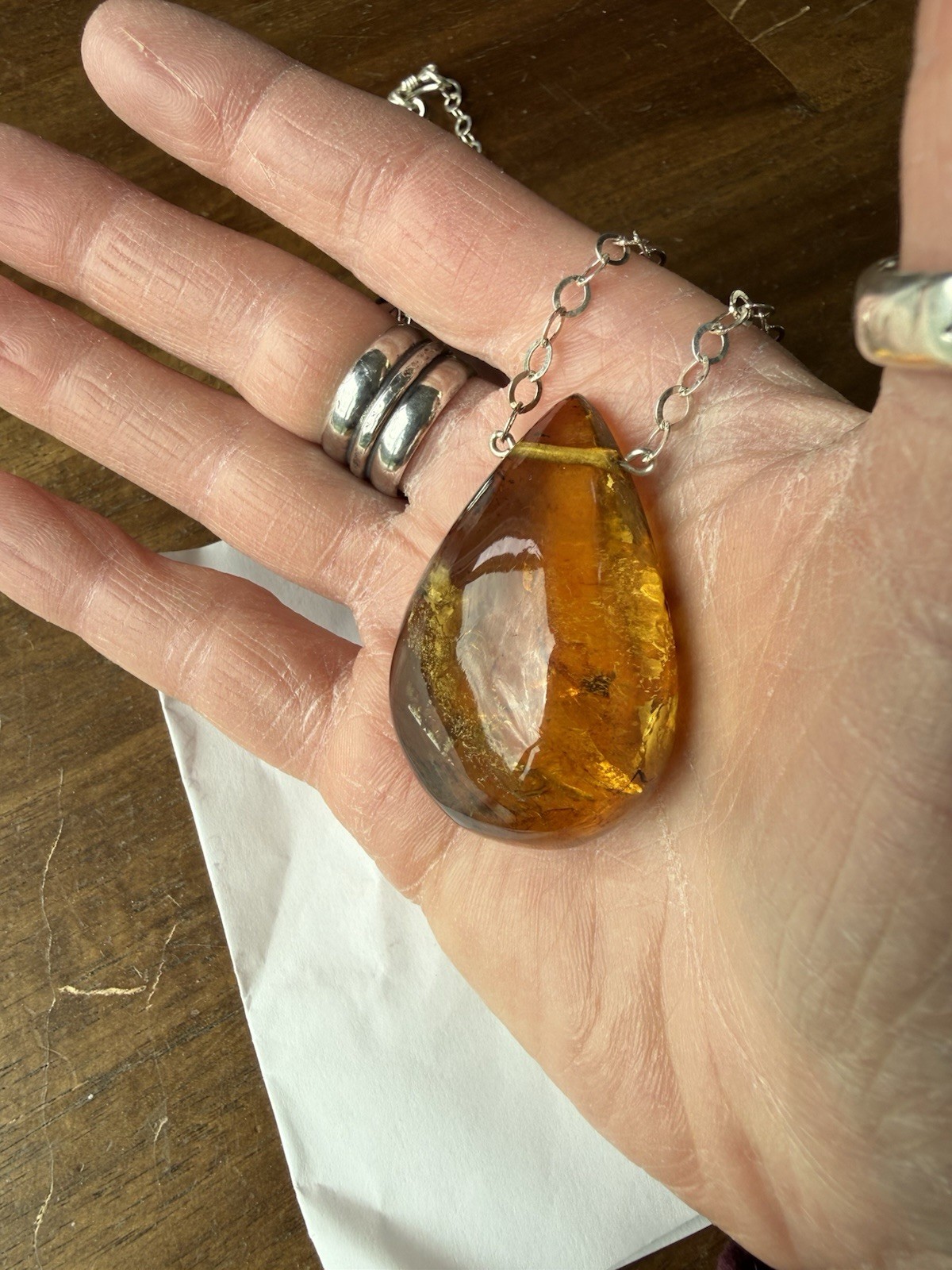 Large Natural Amber Pendant Sterling Silver Necklace Jewelry Women’s
