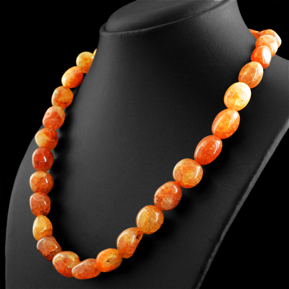 RARE 507.10 CTS NATURAL UNTREATED ORANGE ONYX BEADS SINGLE STRAND NECKLACE (RS)