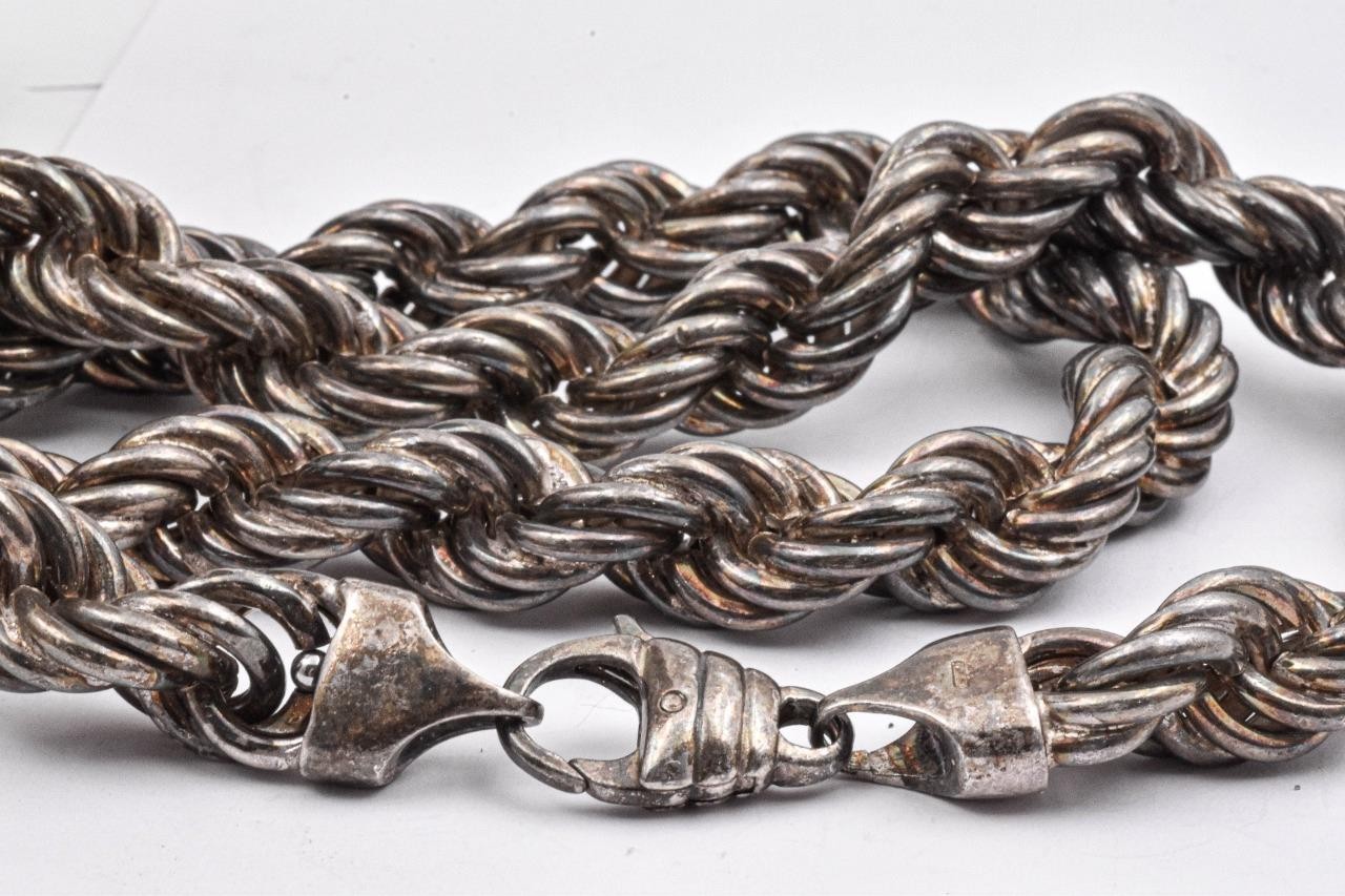Vint. Sterling Silver Italy 13mm thick 23.5″ long HUGE Solid Rope chain Necklace