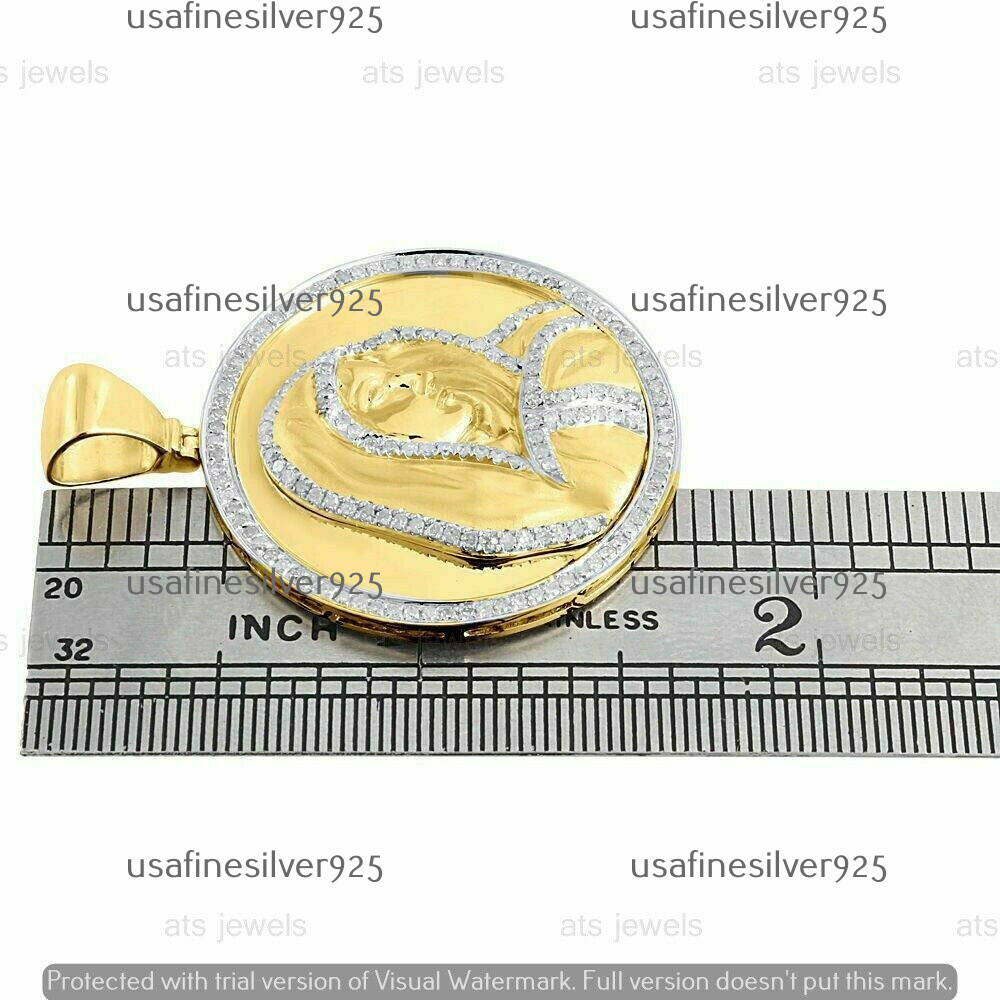 2 CT Moissanite Mother Mary Medallion Pendant Charm Piece 14K Yellow Gold Plated